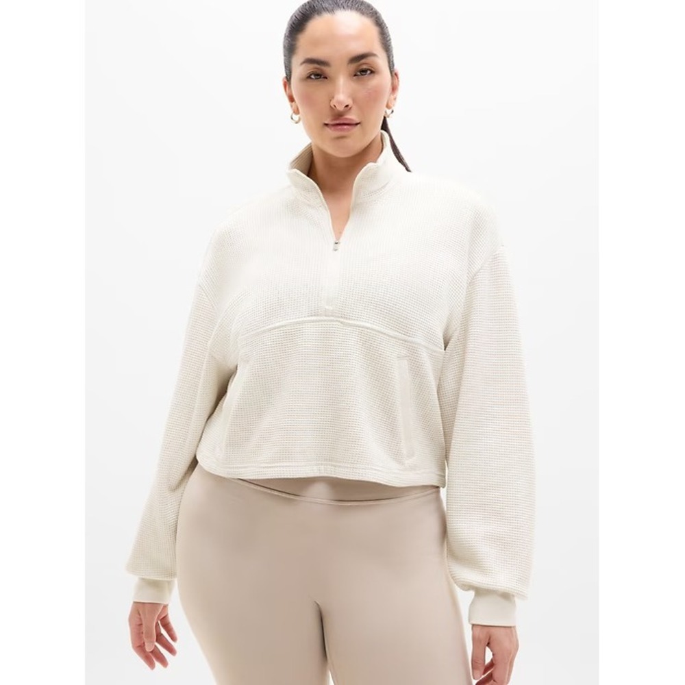 Athleta‎ Tranquill Waffle 1/2 Zip Pullover Sweatshirt Cream Size L